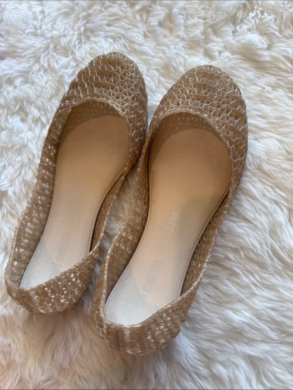 Mini Melissa Girls Gold Tan Jelly Ballet Flats